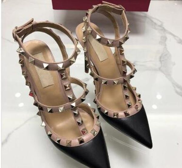 

2019 women pumps wedding shoes woman high heels sandal nude fashion ankle straps rivets shoes high heels bridal shoes g01