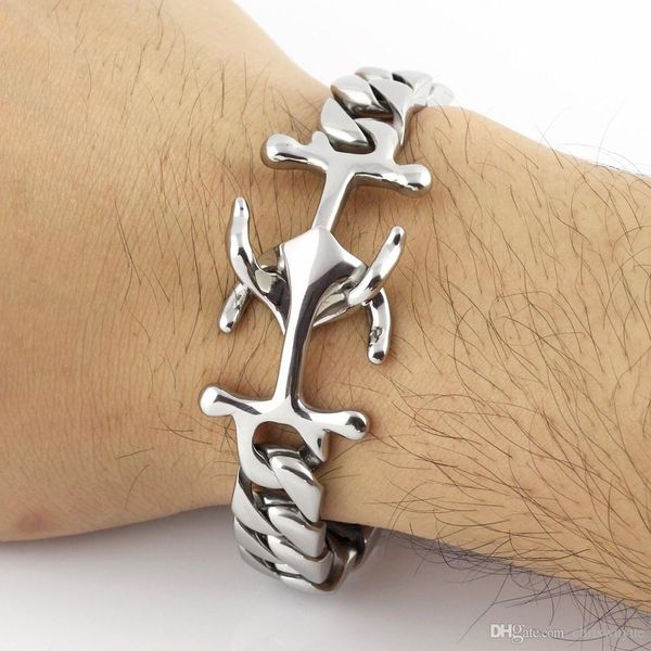 

high polishing silver casting metal punk rock bracelet bangle men's boy's jewerly gift 316l stainless steel size 23cm*11mm mb003, Black