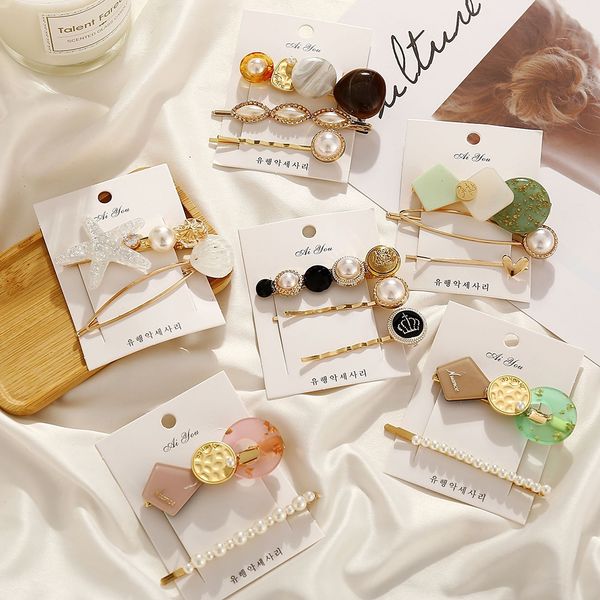 

3pcs women's vintage epoxy pearl acrylic hair clip hair accessories, Golden;silver