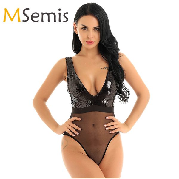 

swimsuit one-piece swimwear women's sequins see through sheer bottoms bodysuit mesh transparents high cut leotard bodysuit, White;black