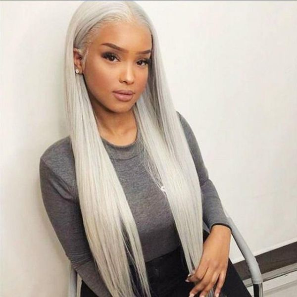 Grey Lace Human Hair Wigs With Baby Hair Pre Plucked 613 Blonde Blue Pink Red Gray Green Ombre Lace Wig 150 Density Remy