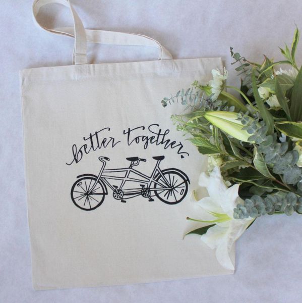

tandem bike better together wedding welcome bag l favor gift shopping bags travel bag cosmetic handbag with zipper