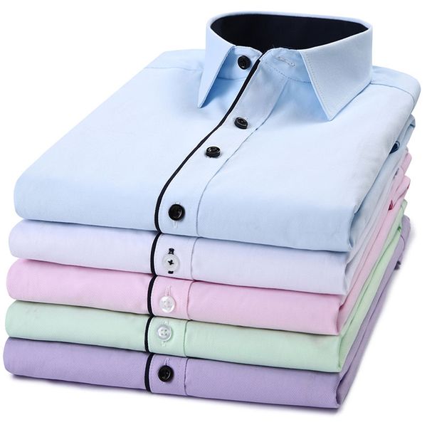 

men's business formal dress shirt slim fit long sleeve fashion basic solid color office men social smart casual shirt no pocket, White;black