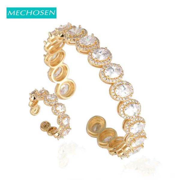 

mechosen lluxury geometric squares full zircon shiny sleeping gold ring bangle jewelry set women african bridal accessories gift, Silver