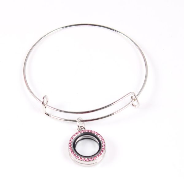 

6pcs/lot 20mm silver rhinestone glass floating locket bangles adjustable expandable wire cuff bracelets 2017 diy gifts, Black