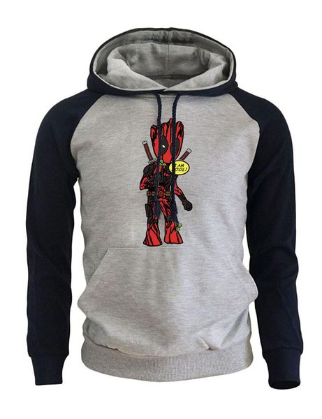 

мужская спортивная толстовка deadpool i'm groot funny толстовка для мужчин 2018 осень зима с капюшоном толстовка пуловер harajuku hoody, Black