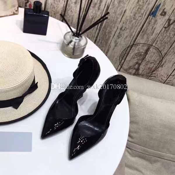 

новые дизайнерские туфли на высоком каблуке лакированная кожа модные остроконечные сандалии женское остроконечное платье день святого валент, Black