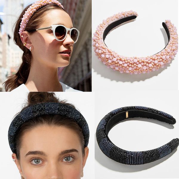 

fashion korean pink beaded hairband for women new 2019 sweet headband hair hoop crystal hair band friendship gift accessories, Golden;white