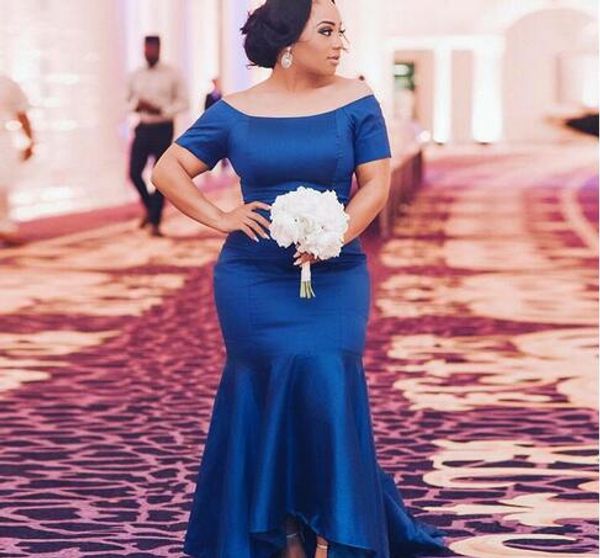 

royal blue mermaid prom bridesmaid dresses scoop neck with short sleeves satin long party evening formal dress gowns new, Black