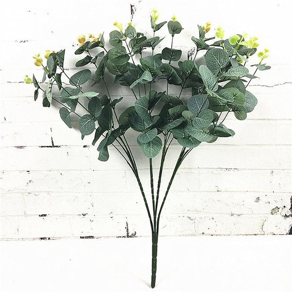 Acheter 16 Têtes Deucalyptus Bouquet Darbres Branches De Soie Feuilles Artificielles Décoration De La Maison Bricolage Arrangement De Fleurs Plante