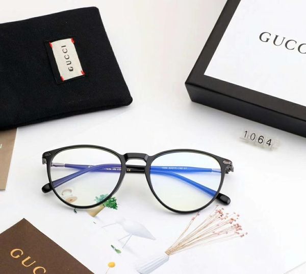 

new fashionable designer sunglasses flat moypia mirror goggle luxury sunglasses for men women anti-blue light glasses model g1064 with box, White;black