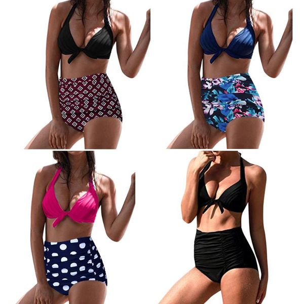 

hirigin high waist bikini set cute bustbow swimwear women 2019 push up padded swimsuit women bathing suit flower biquini