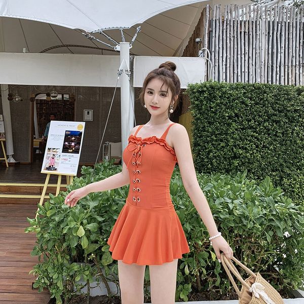 

rfu2y цельный купальник плечевой ремень юбка пу йонг уг юбки боксер чжэ дю slim двойной погоны женщин купальники обычная япония и sou, White;black