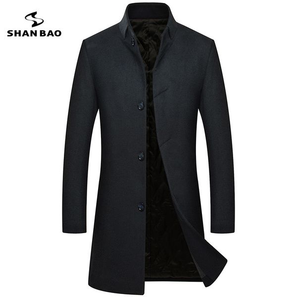 

luxury long men's casual wool coat dark buckle 2018 winter thick warm business gentleman slim wool jacket a1803, Black
