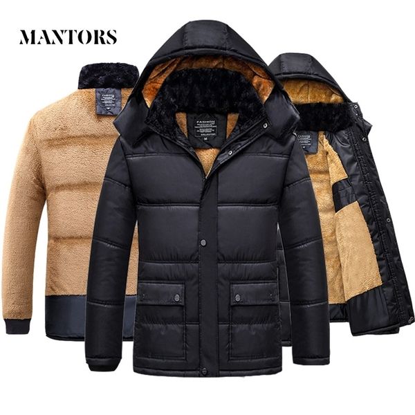 

2019 winter men jacket coat warm fleece casual hooded outwears male parka coats men's plus velvet thicken fur zipper overcoat, Tan;black