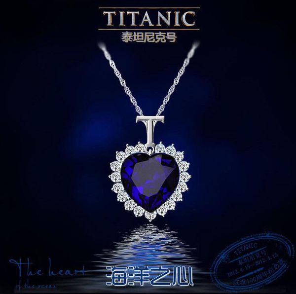 

ocean heart pendant necklace silver plated chain choker necklaces blue crystal rhinestone imitation crystal necklace