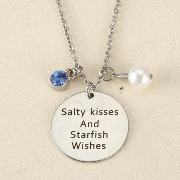 Freund Freundin Geschenk Salzy Küsse und Starfish Wishes Halskette Runde Halskette Kristall Anhänger Strand Romantische Halskette