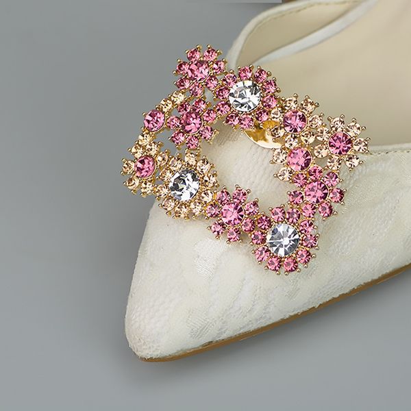 

(1pair) fashion 3 color crystal removable sparkling water drill shoe buckle shoe accessories diy shoe clips, White;pink