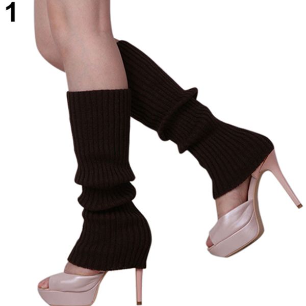 

women solid color knit winter leg warmers knee high legging boot 22lp, Black;white