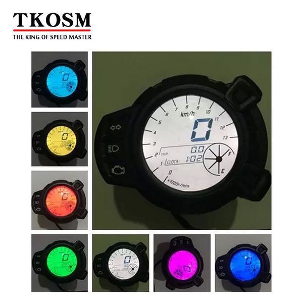 TKOSM Motorrad LCD Digital Display Tachometer Tachometer Kilometerzähler 7 Farbe Ölstand RPM Geschwindigkeit Meter Instrument Für Yamaha BWS125