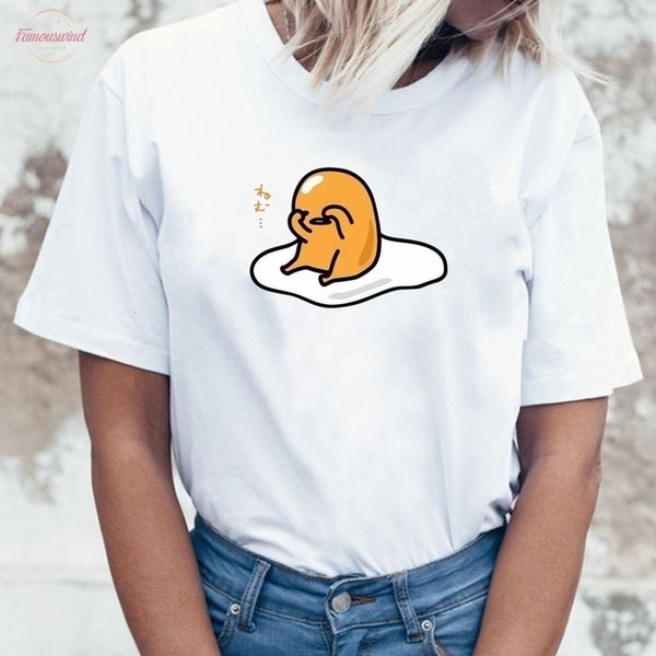 

japanese harajuku cute gudetama lazy egg yolk funny t shirt men cotton kawaii cartoon print novelty female t shirt, White