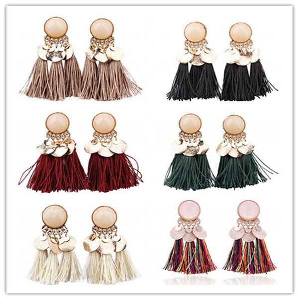

women's hand made vintage bohemian jewelry tassel thread drop earrings for women and girls new arrival tassel earrings, Silver