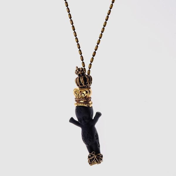 

hiphop style black angel baby long chain pendant necklace, Silver