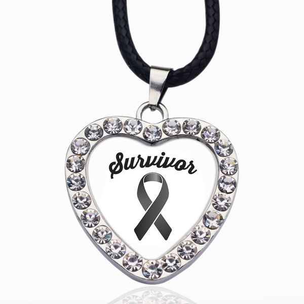 

black ribbon survivor circle charm crystal round small pendant necklace elegant women jewelry gifts, Bronze;silver