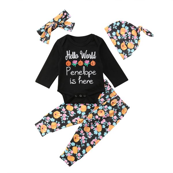 

halloween newborn infant kid toddler baby boys baby girls clothes long sleeve romper bodysuit pants hat outfits clothes 4pcs, Pink;blue