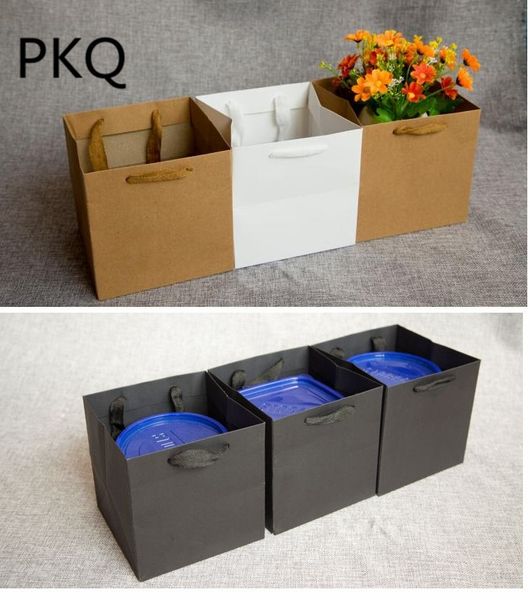 

sale square gift bag for cake/flower/bento small kraft paper bags with handles white/black cardboard packaging bags 20pcs