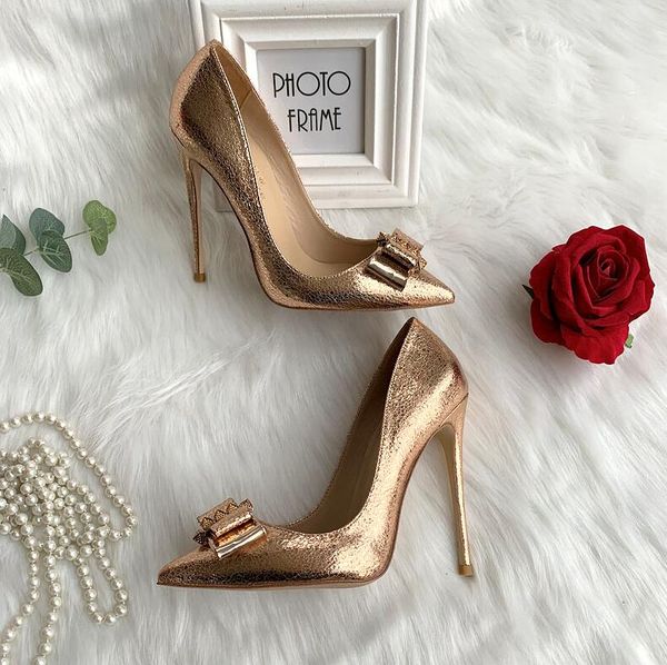 

2020 lady women bridal wedding bowtie spikes gold matt leather heels shoes pump poined toes slingback stiletto heel shoes, Black