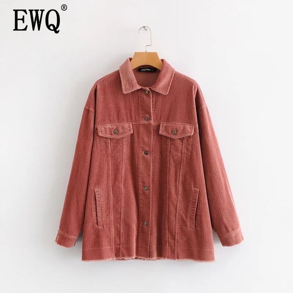 

ewq] autumn new long-sleeved solid color loose fashion women's corduroy jacket loose trend coat jacket femme 2019 nouveau qj298, Black;brown