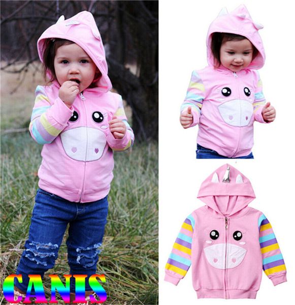 

pudcoco toddler kid girl spring summer unicorn pink hooded lovely casual hoodie jacket zip coat, Black