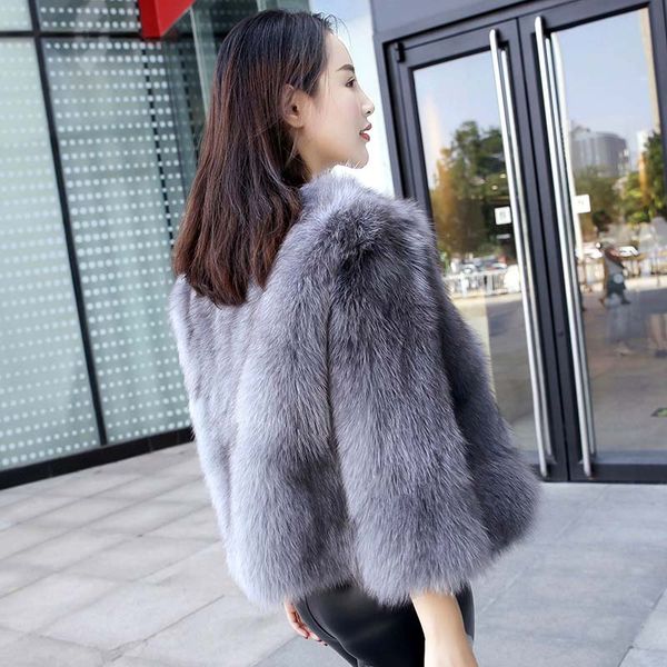 

2018 autumn winter new style natural fur jacket women o neck real fur coat, Black