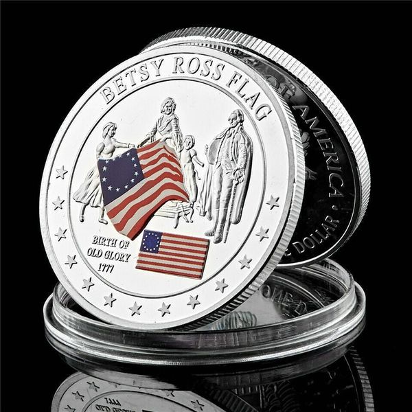 

1777 american flag designer betsy ross flag 1oz silver plated souvenir coin with capsule display