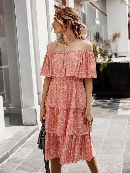 

2020 fashion summer casual dot print dress women ruffle a-line off shoulder dress slash neck white beach vestidos, White;black
