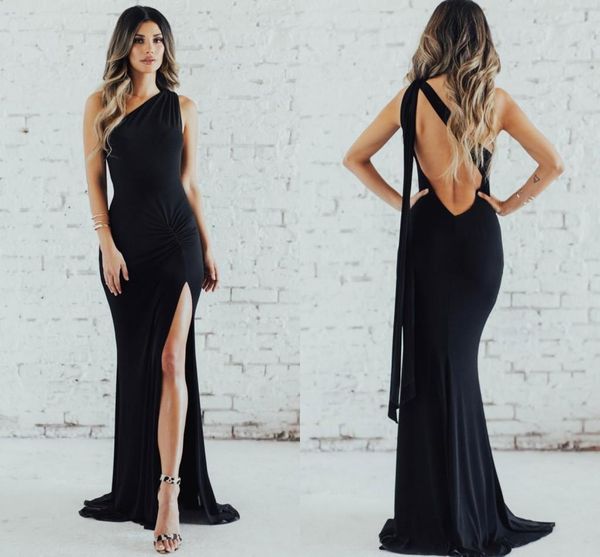 

2019 Cheap Black Simple One Shoulder Mermaid Bridesmaids Dresses Sexy High Side Split Maid of Honor Dress Wedding Guest Dress formal dresses, Blue;red