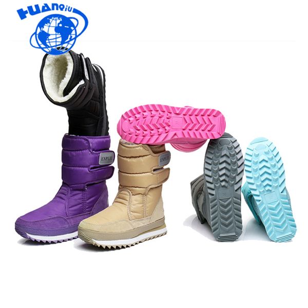 

huanqiu black mid calf snow boots women winter 2018 woman snowboots girls waterproof flats botas mujer invierno para nieve zll18