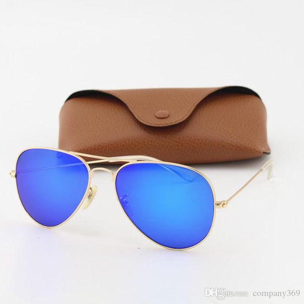 

1pcs designer pilot fashion sunglasses for men women brand vassl sun glasses matte gold frame blue mirror 58mm with brown box, White;black