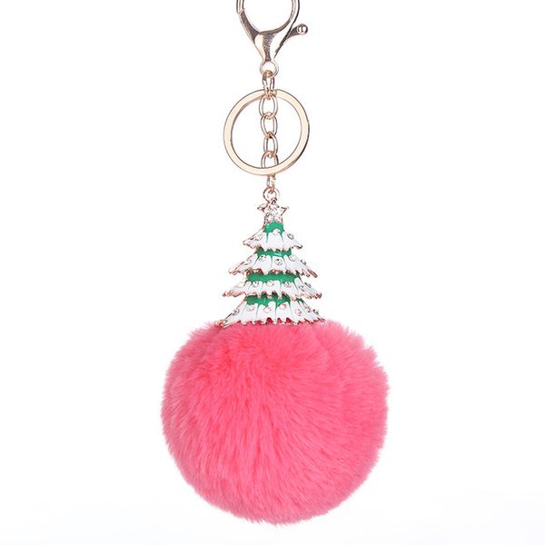 

fluffy faux fur ball keychain women bag charms christmas tree pineapple key ring trinket car keyring chains, Silver
