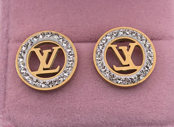 

lu020 sell brand diamond jewelry lover's stud earrings 316l stainless steel 18k gold plated earrings stud for men and women couples