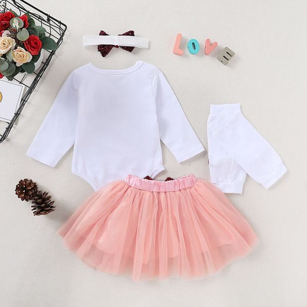

0-18m newborn valentine's day baby girl clothes set long sleeve romper+tulle skirt+leg warmers lovely 4pcs party, Pink;blue