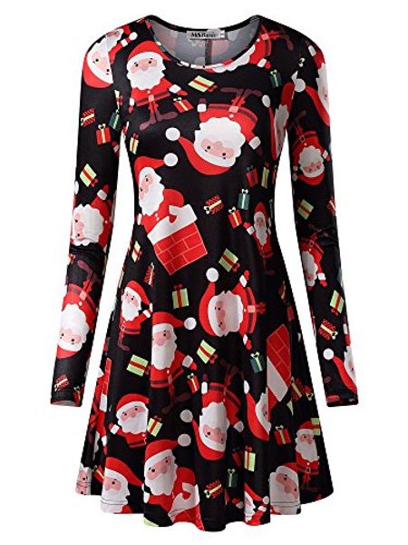 

msbasic women's long sleeves christmas dress xmas gifts print flared a line midi dress, Black;gray