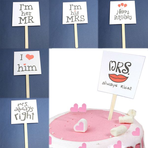 Sale Wedding Dessert Happy Birthday Cake Decorations Topper Square Party Supplies Valentine S Day Creative Ice Cream Stick Customized Cards Customized