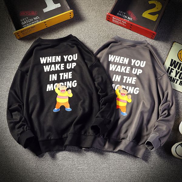 

harajuku men's sweatshirts back fashion printed men's sweatshirts o-neck long sleeve pullover, Black