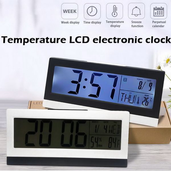 

1pc desk digital alarm clock time temperature date humidity display night light perpetual calendar backlight display