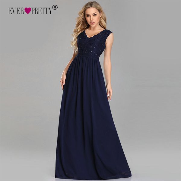 Acheter Bleu Marine Robes De Demoiselle Dhonneur Jolie Dentelle Perles A Ligne En Mousseline De Soie Sans Manches Longues Robes De Soirée Pour Le