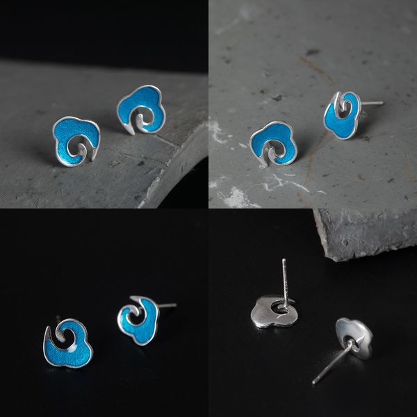 

925 s silver cloud series cloud on ear nail enamel auspicious clouds a surname auricular needling originality personality glue technology, Golden