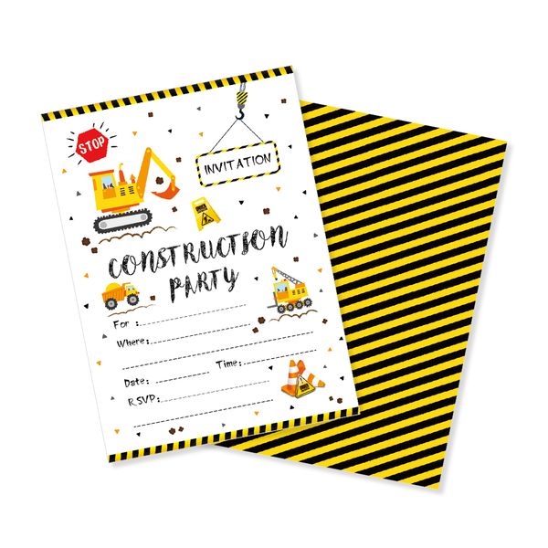 

kid's birthday invitations cards decorations cartoon construction excavator car theme party favors baby shower party supplies