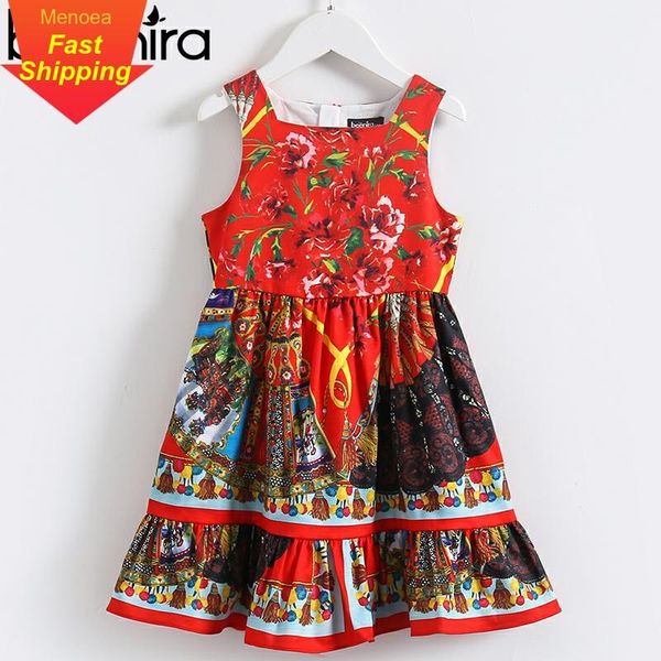 

beenira girls summer dress 2020 european and american style children sleeveless floral pattern causal dress 4-14y clothes dress, Red;yellow